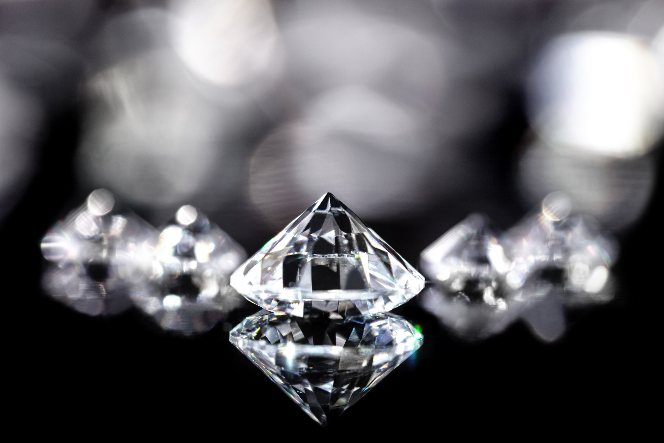 Flawless Shiny Brilliant Cut Diamonds, Black Background